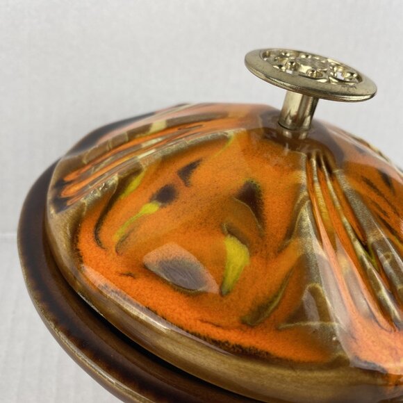 California USA Pottery 64 255 250 2501 Orange Brown Lazy Susan Serving Dish - Picture 8 of 11